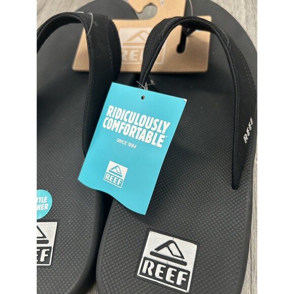 Reef Fanning Bottle Opener  Sandals T Post Strap Flip Flop Black Mens US 12 - Picture 5 of 9